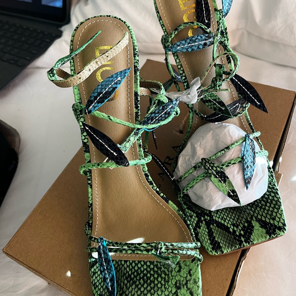 EGO Green and Black Snake Print Sandals